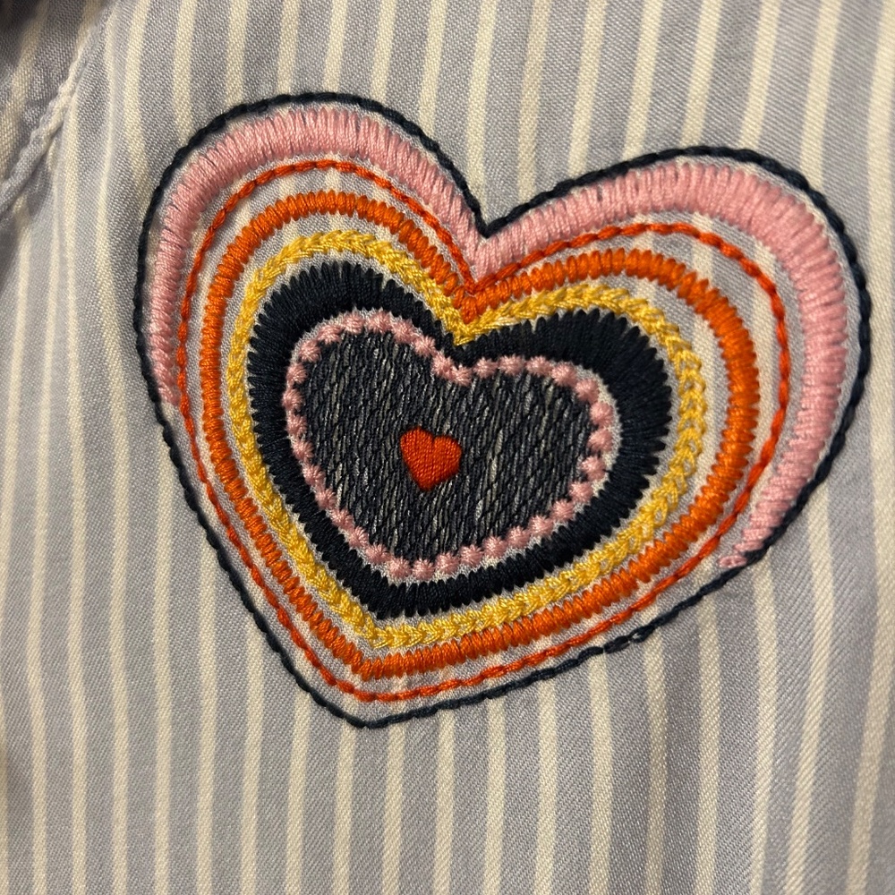 Torrid Lizzie Rayon Twill Embroidered Striped Button Up Long Sleeve Shirt M/L - Picture 4 of 11